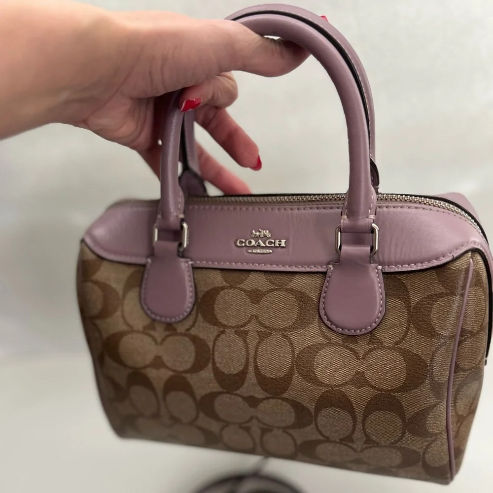 Coach Small Rowan CC signature brown and Lilac trim Crossbody Bag - Picture 4 of 15